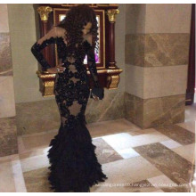 Black Long Sleeve Feather Sexi Women Prom Dresses